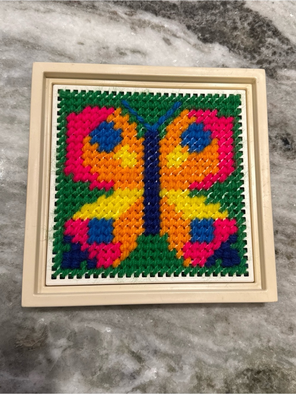Vintage FISHER PRICE 1981 Butterfly Needlepoint Finished/Completed  Framed Art